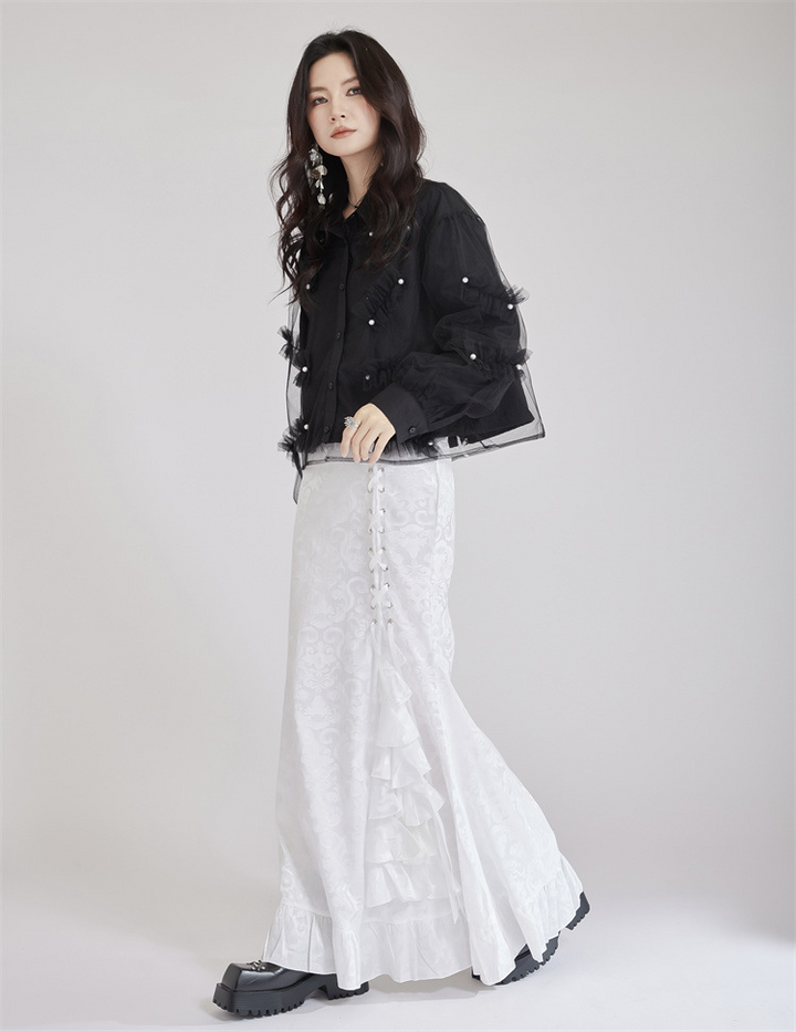 Jacquard  Lace-up Long Skirt