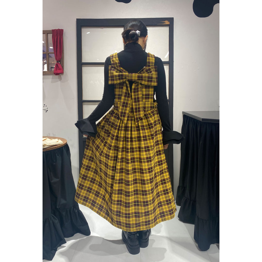 Front ribbon sleeveless onepiece (Yellow Check) ¥8,980 / ¥9,480
