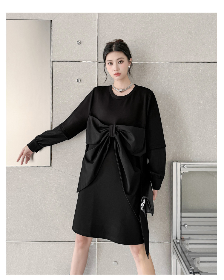 Ribbon black pullover onepiece