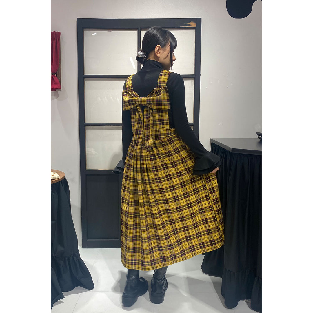 Front ribbon sleeveless onepiece (Yellow Check) ¥8,980 / ¥9,480