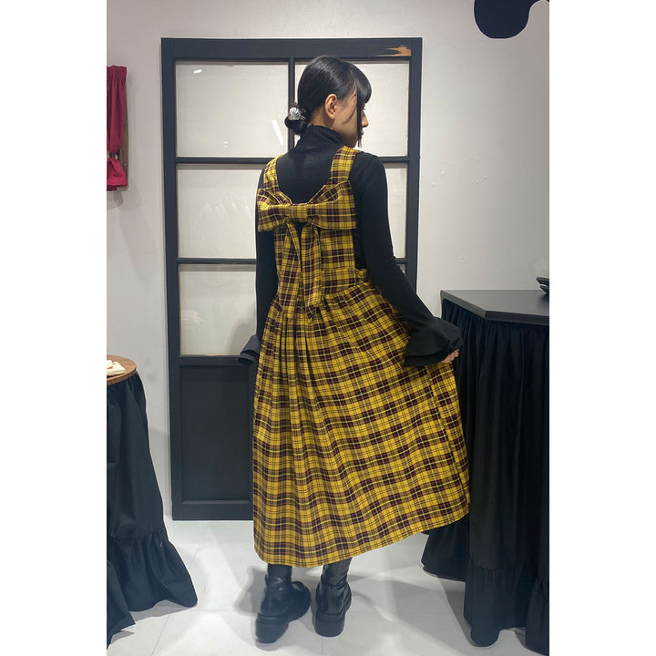 Front ribbon sleeveless onepiece (Yellow Check) ¥8,980 / ¥9,480