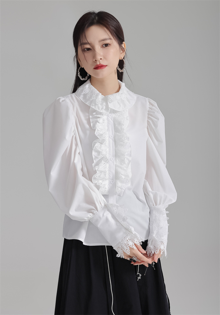Retro lace flower collar shirt