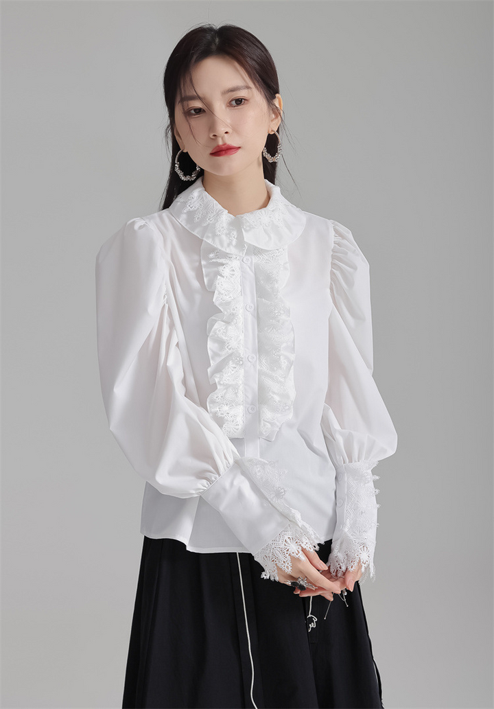 Retro lace flower collar shirt