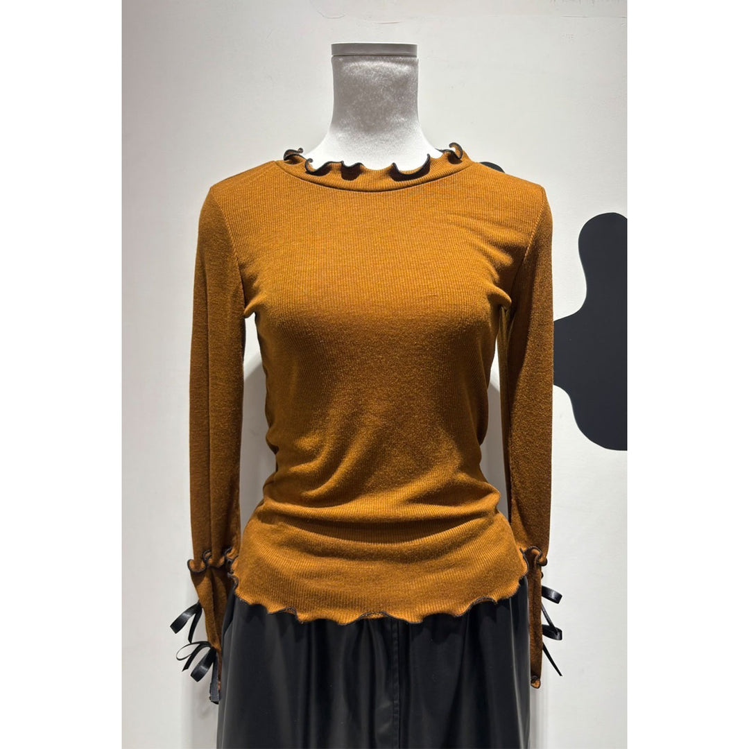 Rib Mellow Ribbon Tops Front ribbon / Big ribbon / Sleeve ribbon