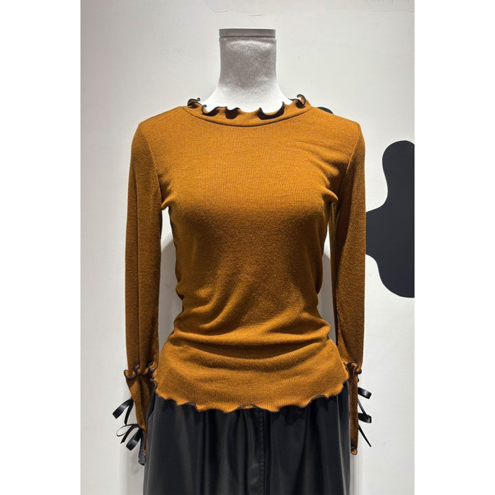 Rib Mellow Ribbon Tops Front ribbon / Big ribbon / Sleeve ribbon