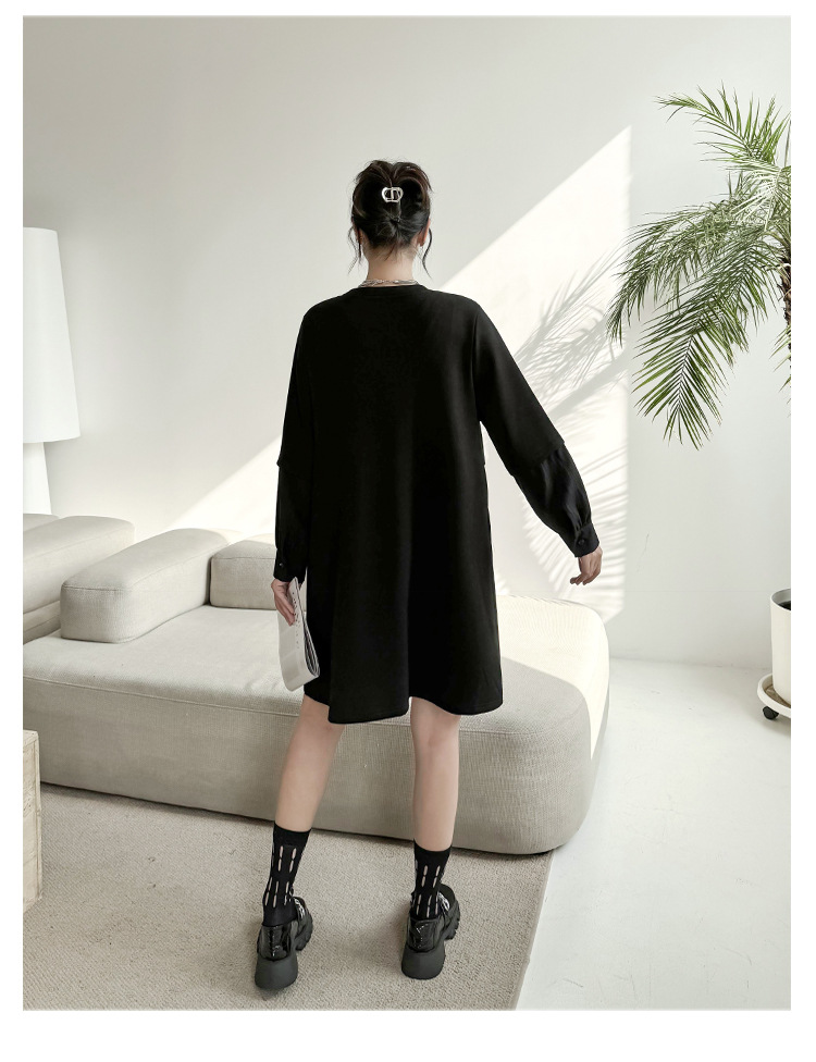 Ribbon black pullover onepiece