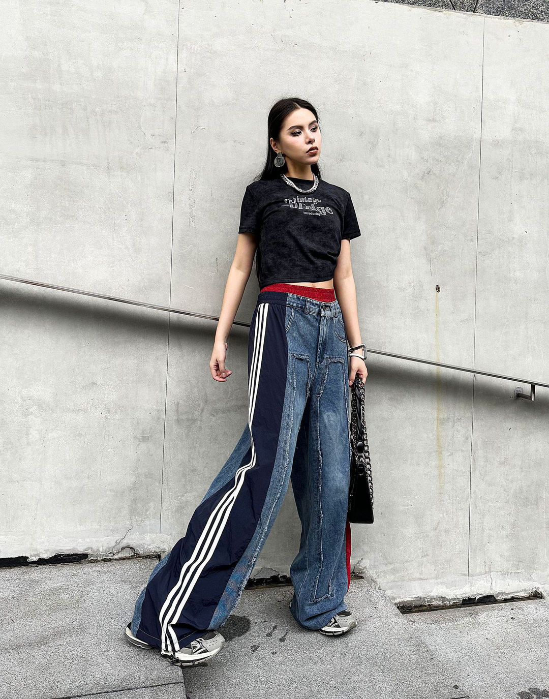 Street color patchwork loose jeans