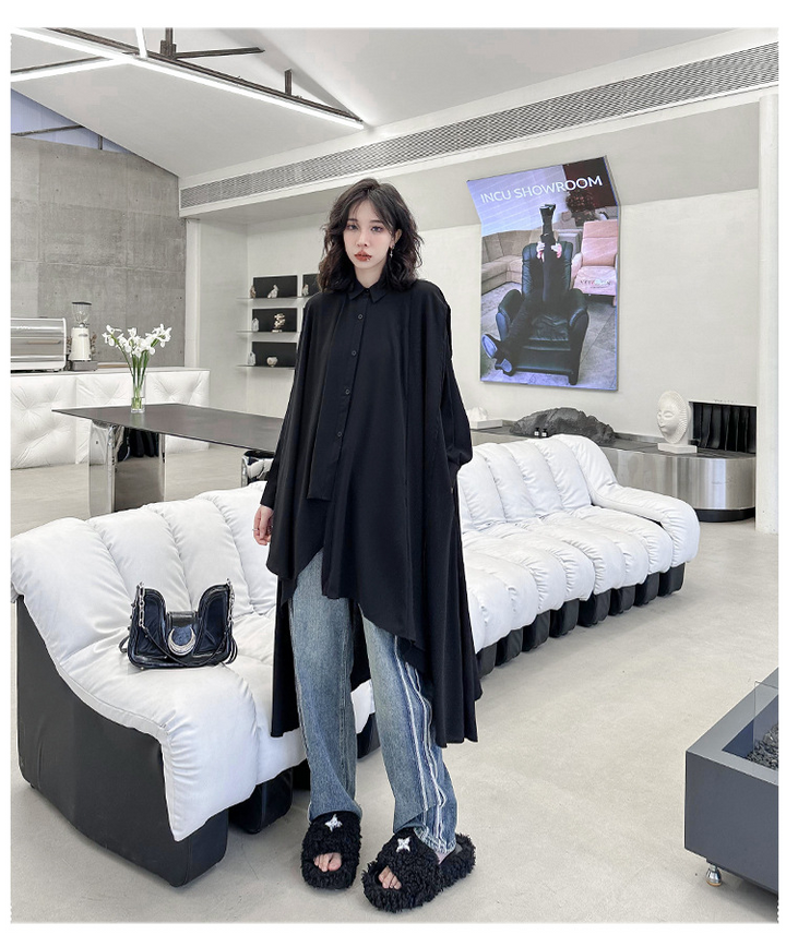 Poncho shirt draped one-piece