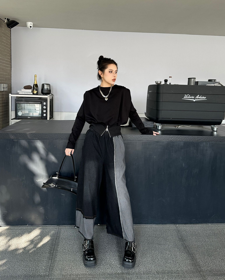 American style drape contrast denim