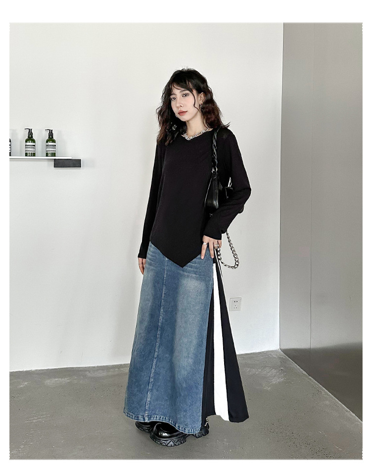 Basic asymmetrical round neck long sleeve t-shirt