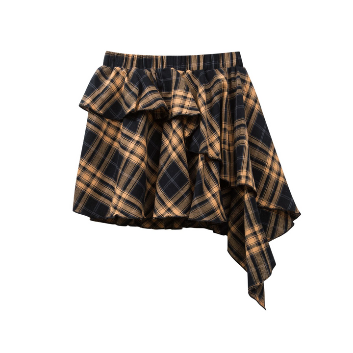 Asymmetry Check Mini Skirt