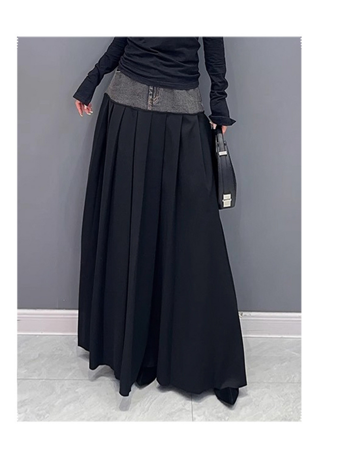 Casual contrast stitching wrinkle skirt