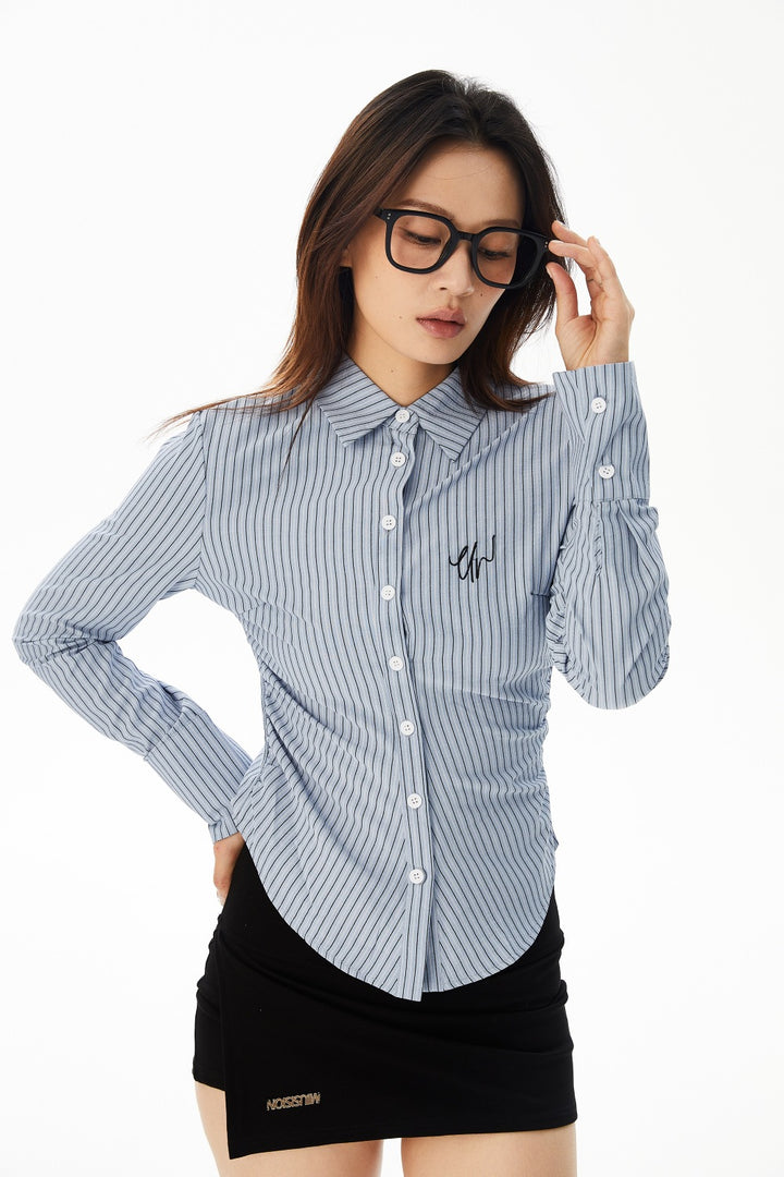 Embroidered Stripe Long Sleeve Shirt