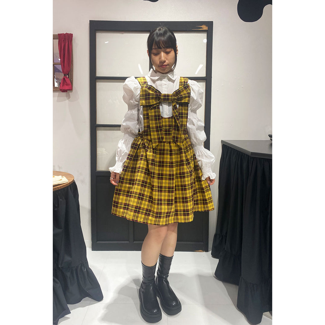 Front ribbon sleeveless onepiece (Yellow Check) ¥8,980 / ¥9,480
