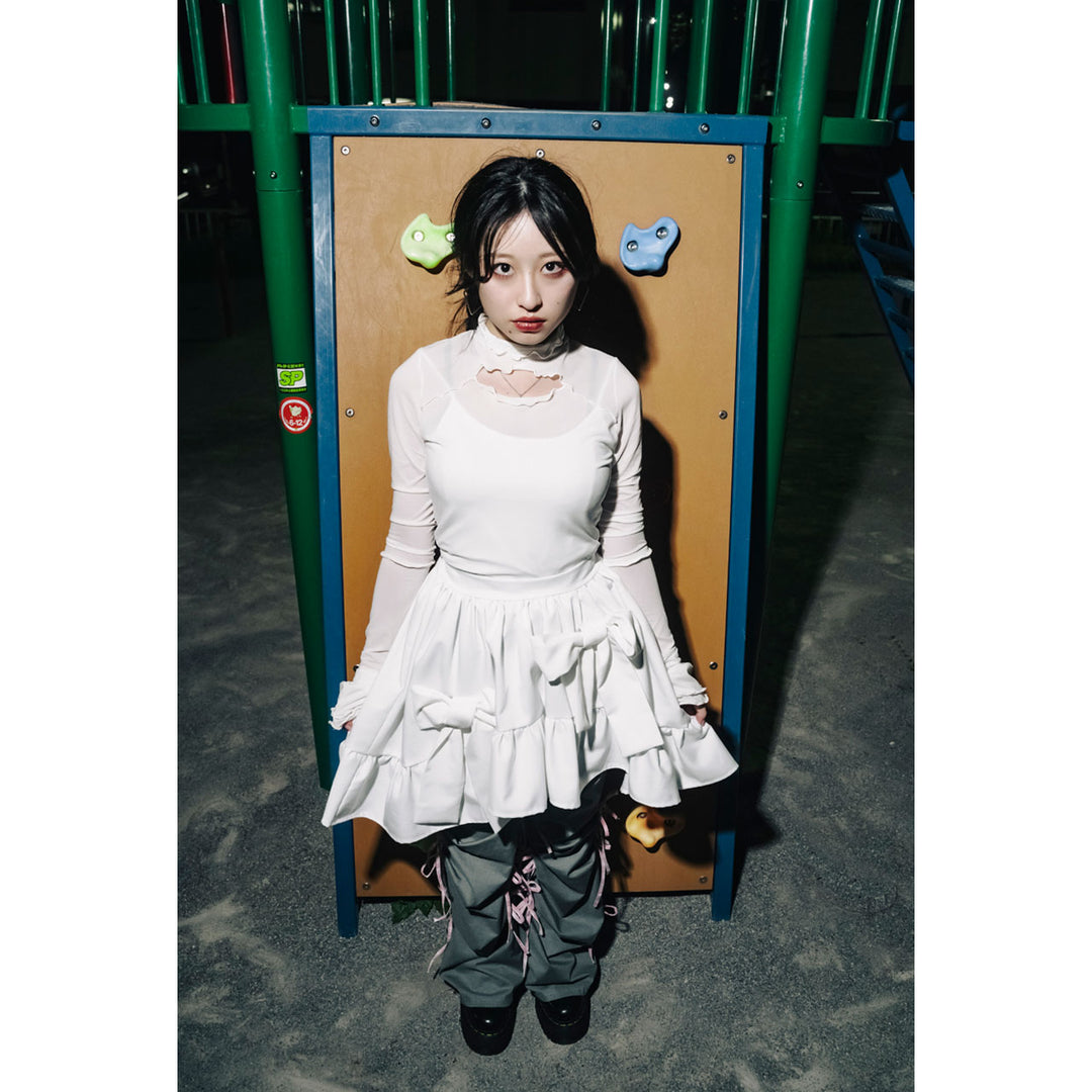 Asymmetry Volume Frill Ribbon Mini Skirt