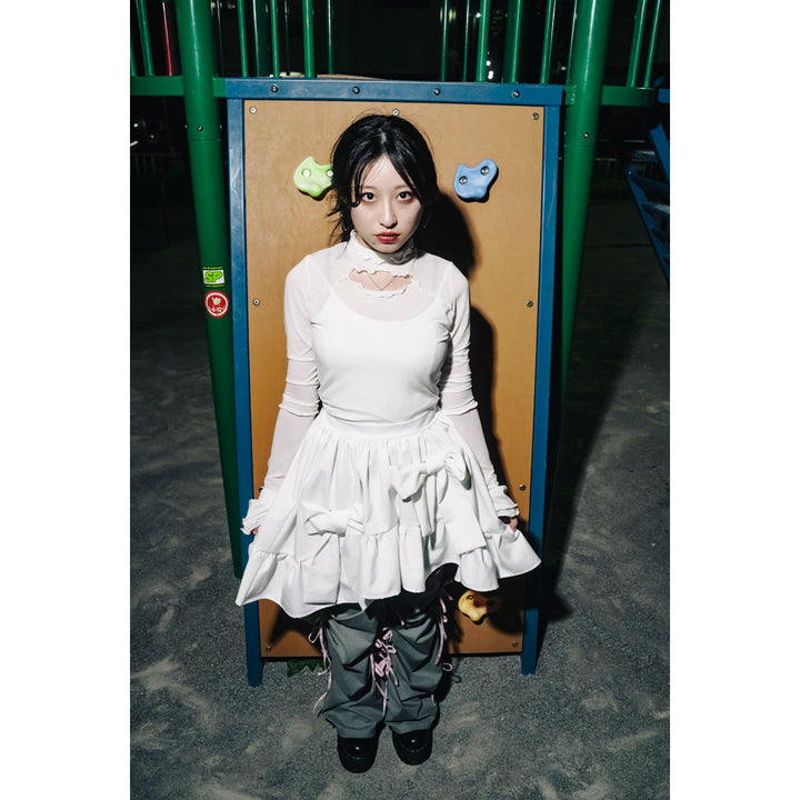 Asymmetry Volume Frill Ribbon Mini Skirt