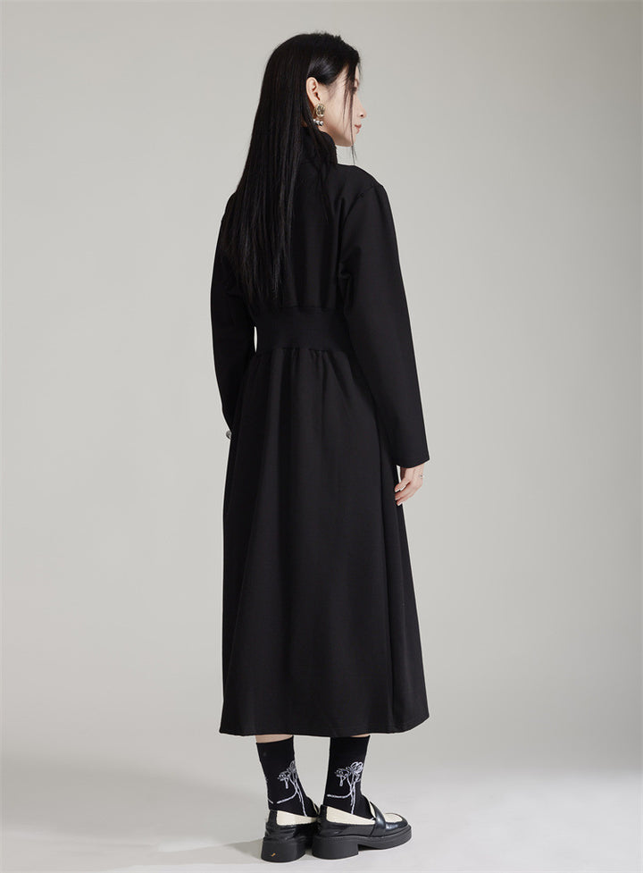 Waist Tightening Zipper Split Mid length Dress