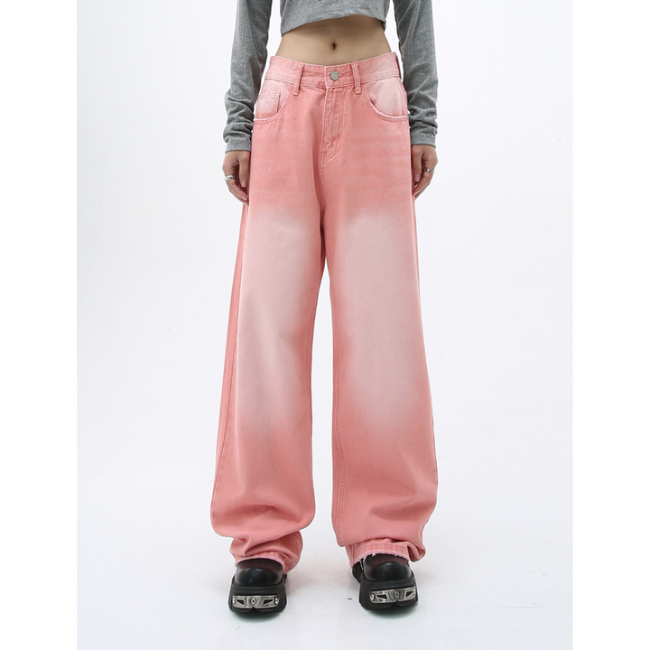 Carmour denim retro color wide-leg pants