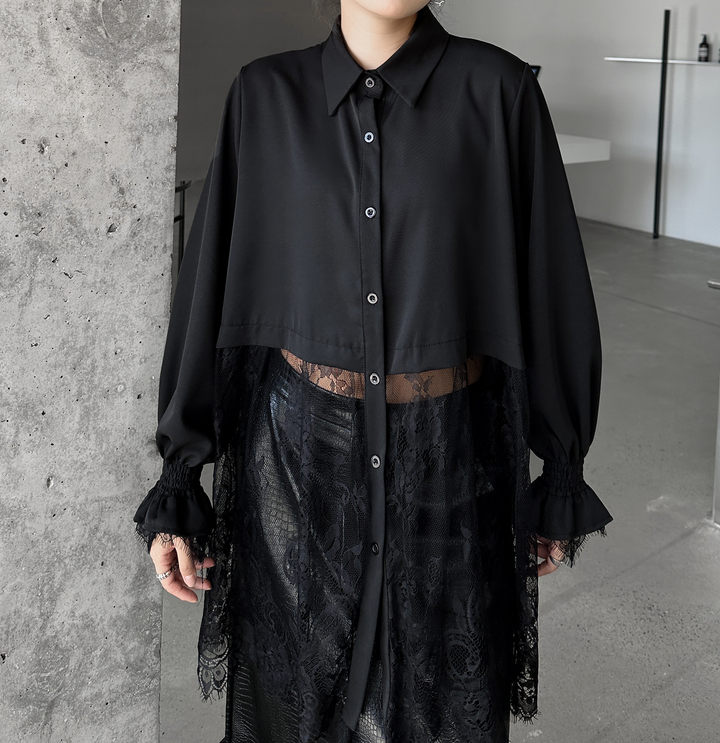 Crochet lace patchwork long sleeve shirt