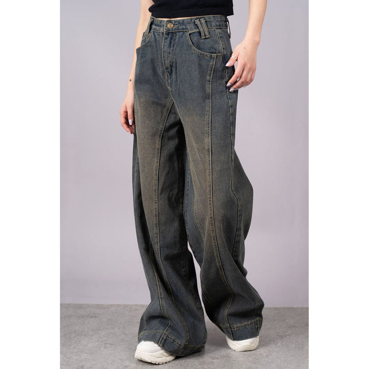 Front Seam Super Wide Denim Jeans