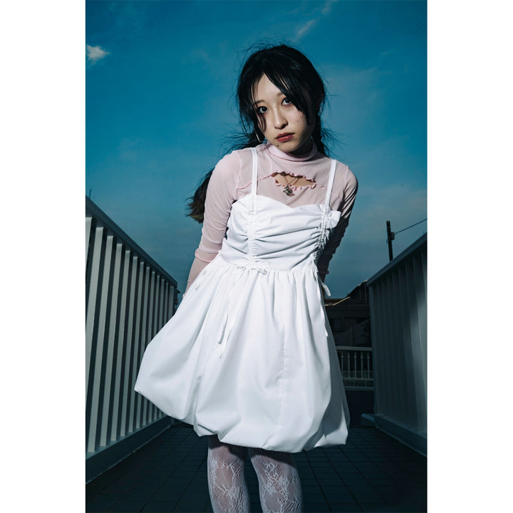 Shirring Tuck Balloon Mini Onepiece