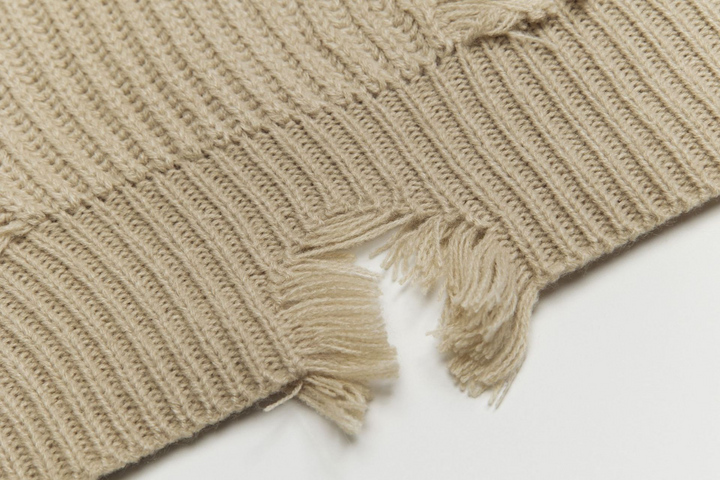 Butterfly embroidery v-neck damage knit sweater