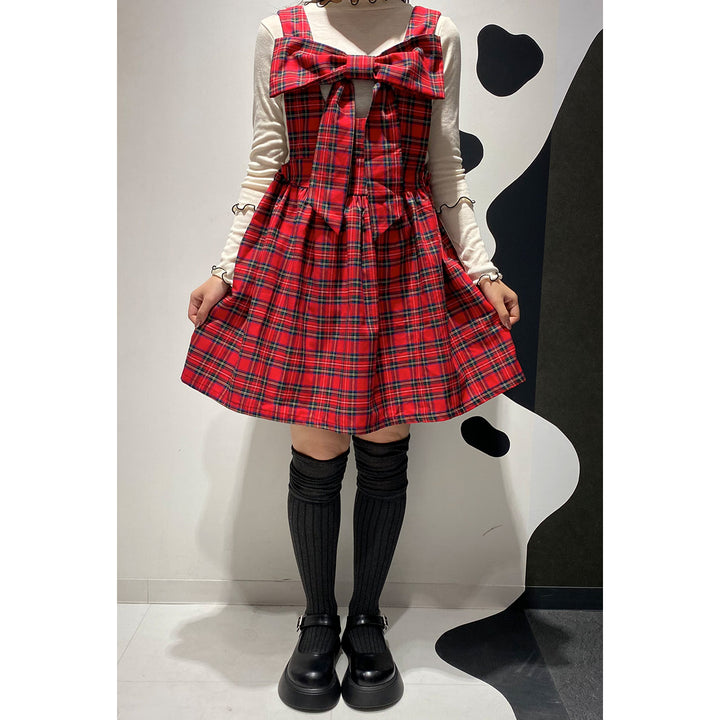 Front ribbon sleeveless onepiece (Red Check) ¥8,980 / ¥9,480
