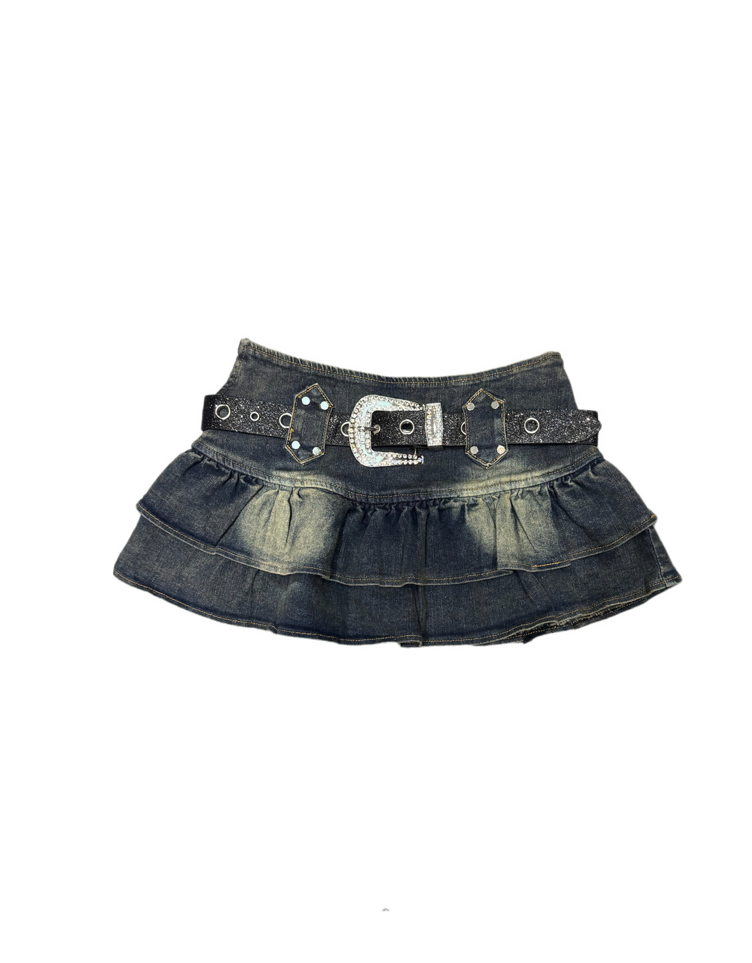 Vintage  Design with Belt Denim Skirt