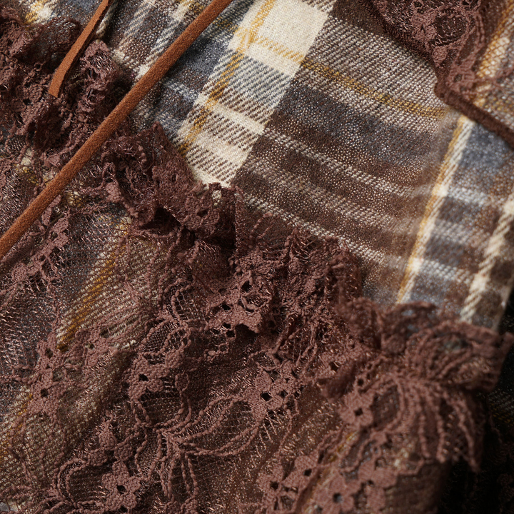 Plaid Asymmetry Lace Ribbon Mini Skirt