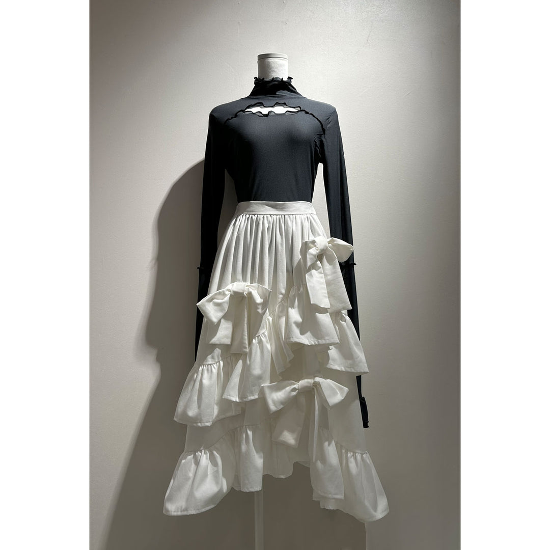 Asymmetry Volume Frill Ribbon Skirt