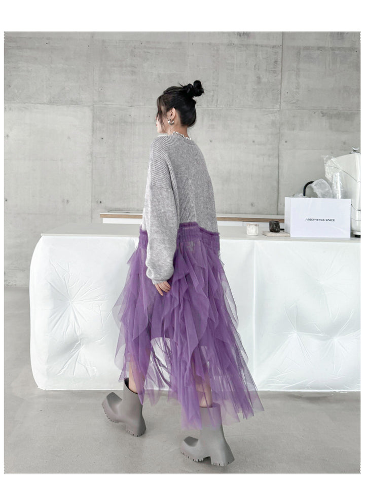 Patchwork Mesh Sweater Dress