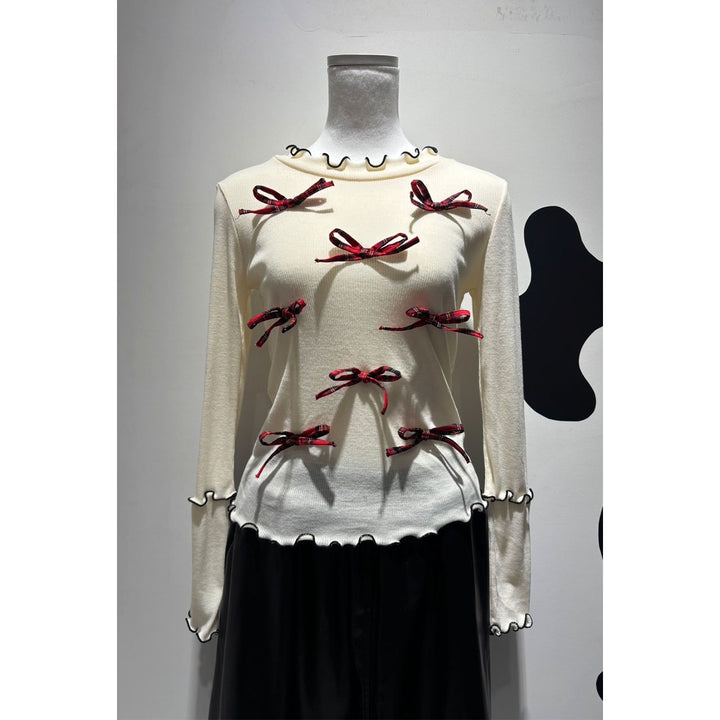 Rib Mellow Ribbon Tops Front ribbon / Big ribbon / Sleeve ribbon