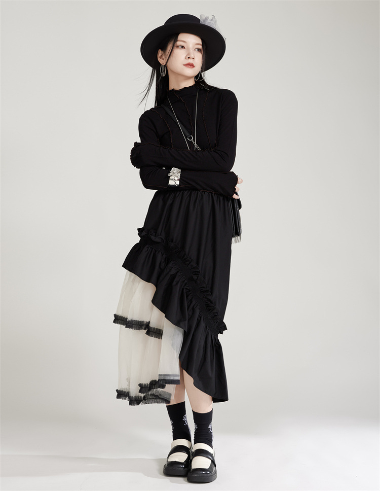 Black slim high neck long sleeve t-shirt