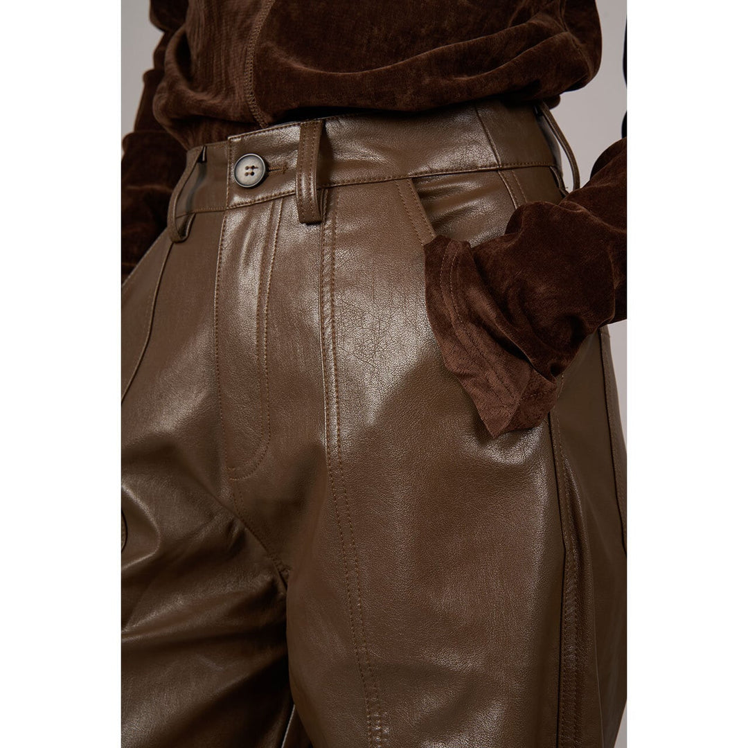 Center Seam PU Leather Wide Pants