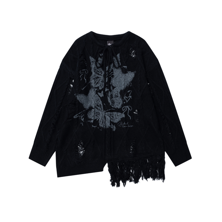 Butterfly Print Knit Pullover Sweater