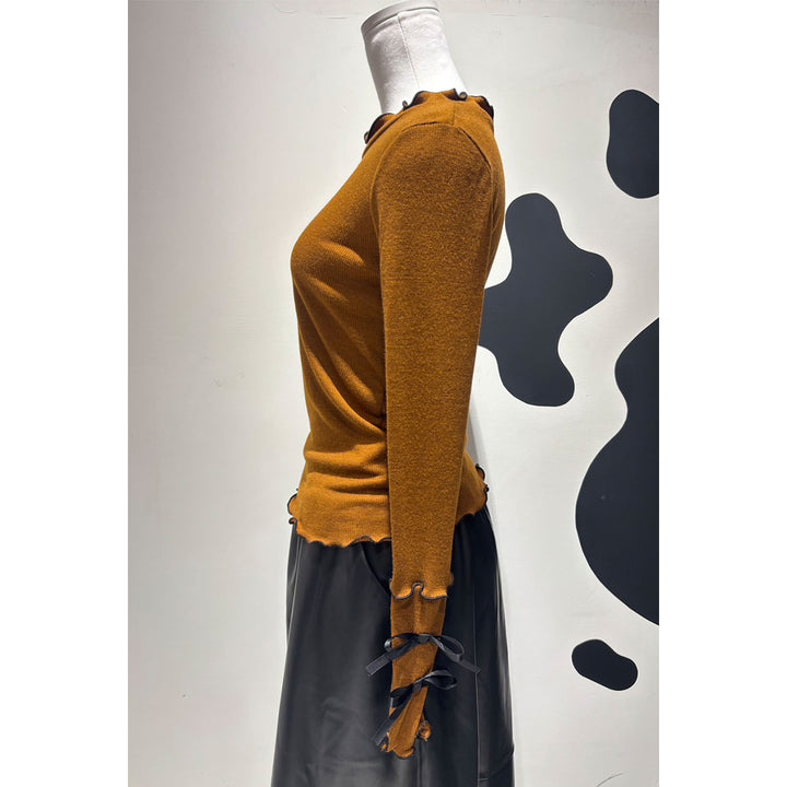 Rib Mellow Ribbon Tops Front ribbon / Big ribbon / Sleeve ribbon