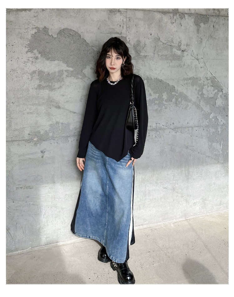 Basic asymmetrical round neck long sleeve t-shirt