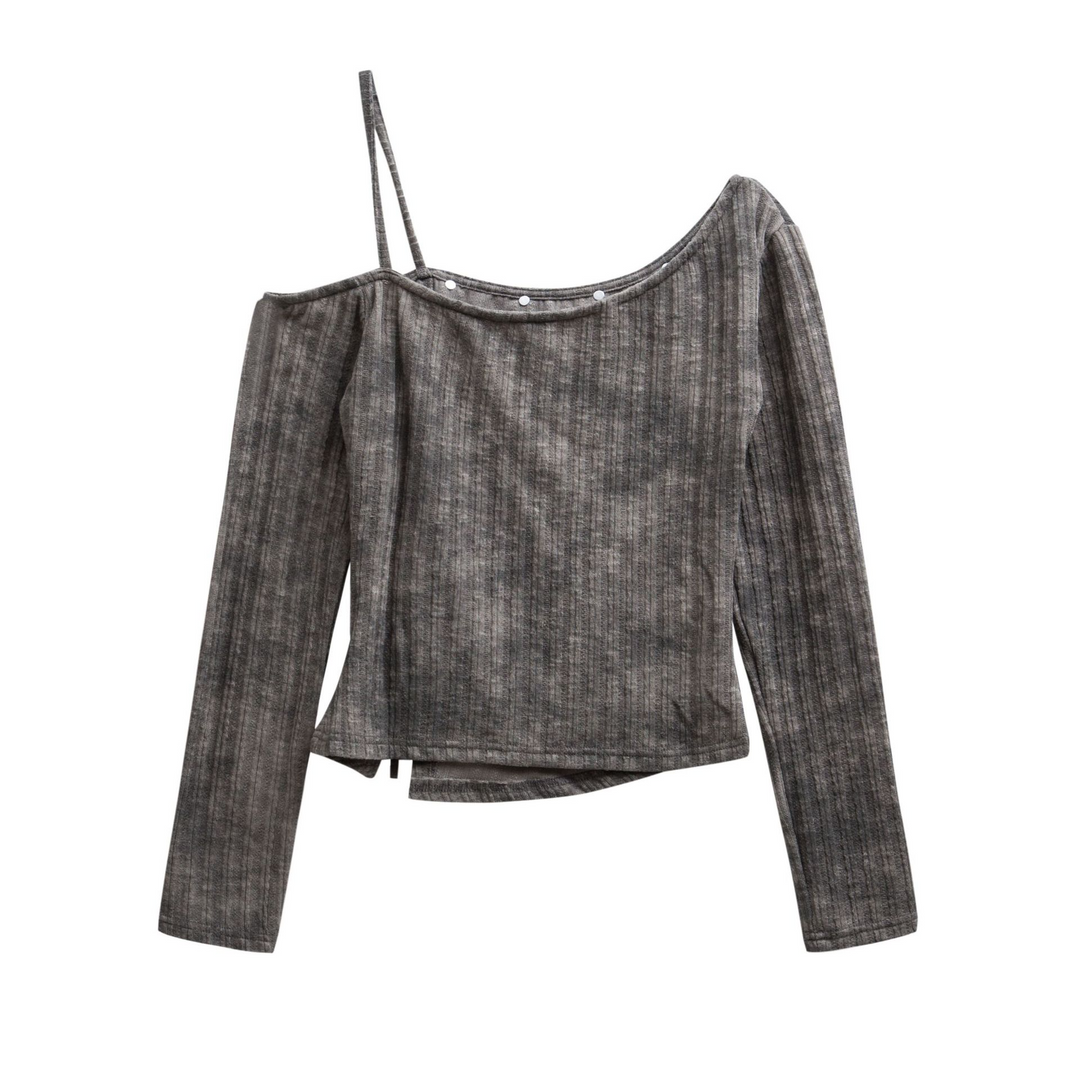 One Shoulder Print Pullover