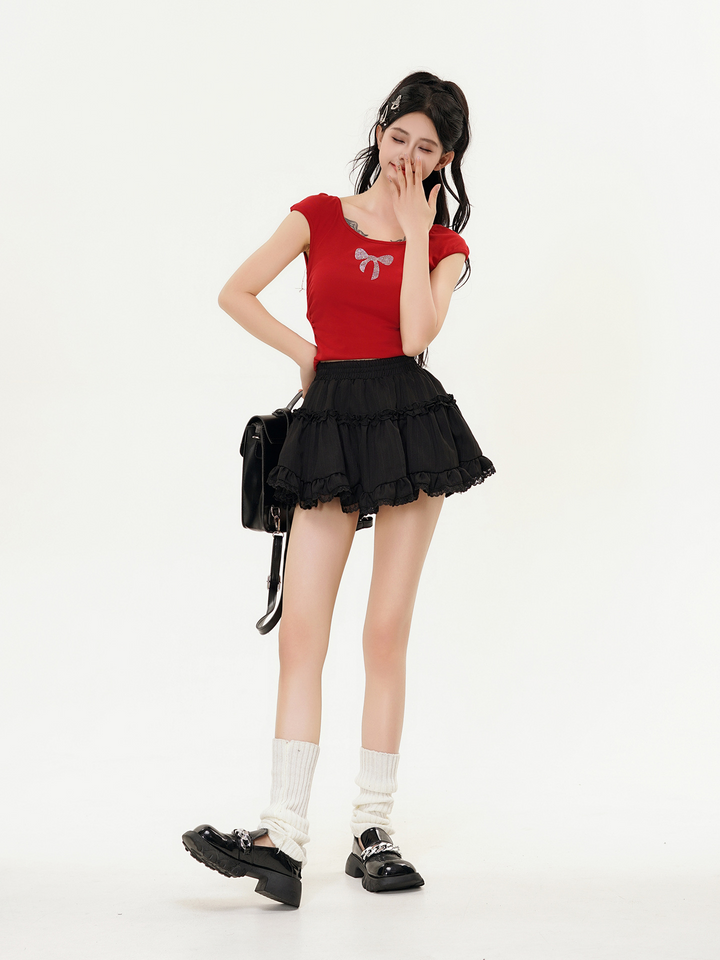 Lace flare mini skirt