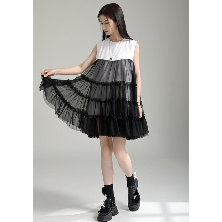 Tulle Tiered Sleeveless Long Blouse