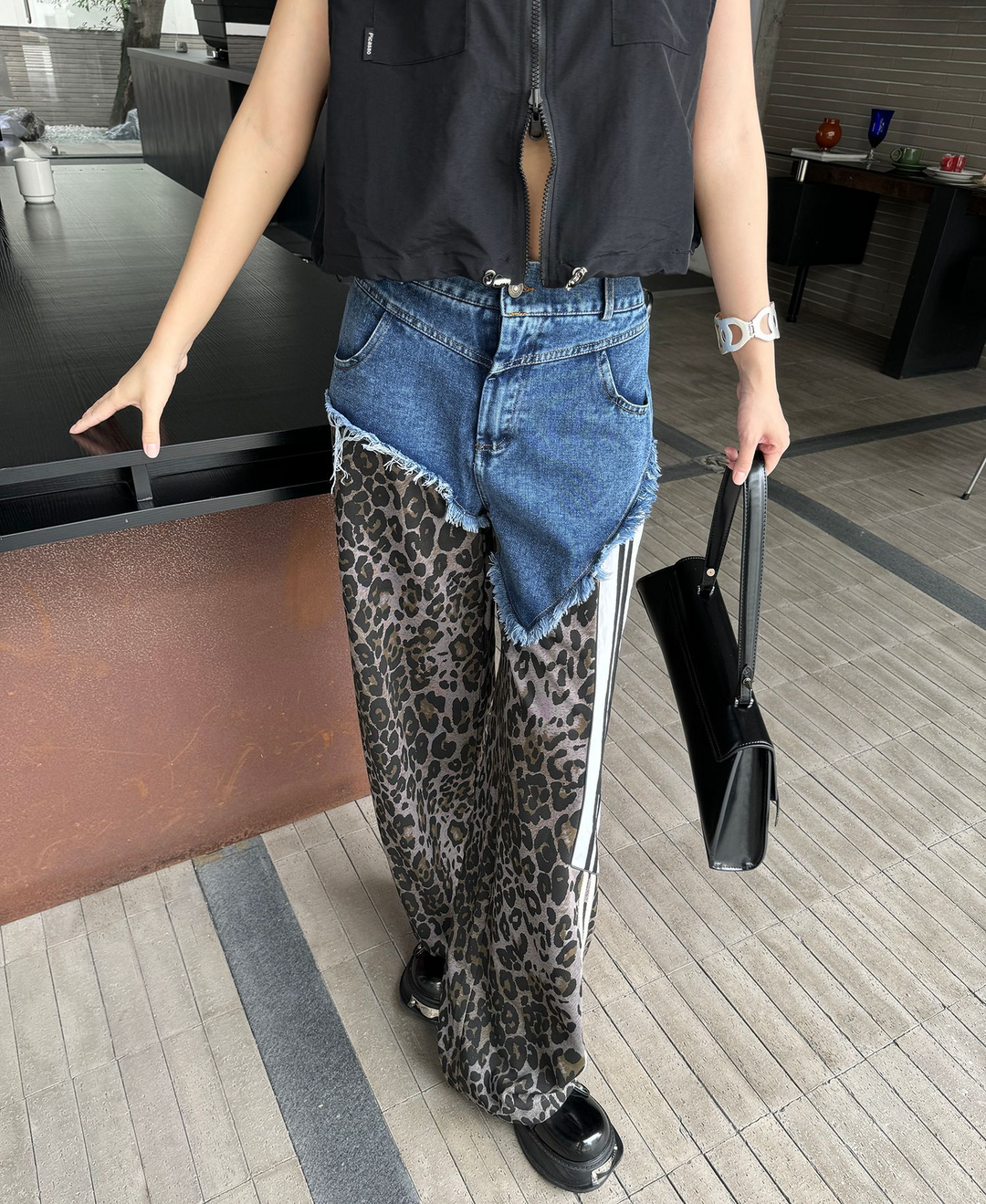 Leopard high waist side line jeans