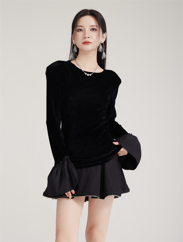 Velvet Long Flare Sleeve Pullover