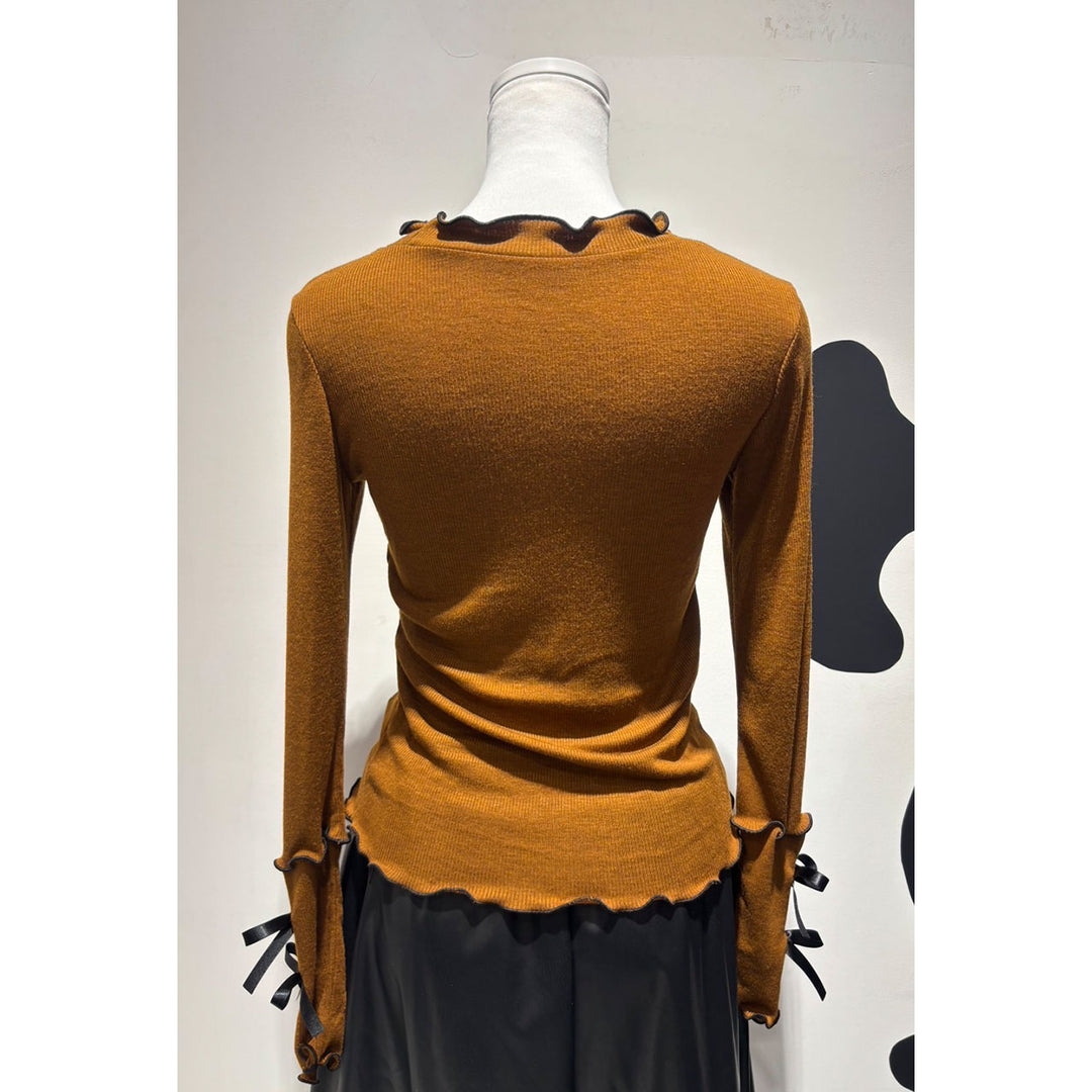 Rib Mellow Ribbon Tops Front ribbon / Big ribbon / Sleeve ribbon