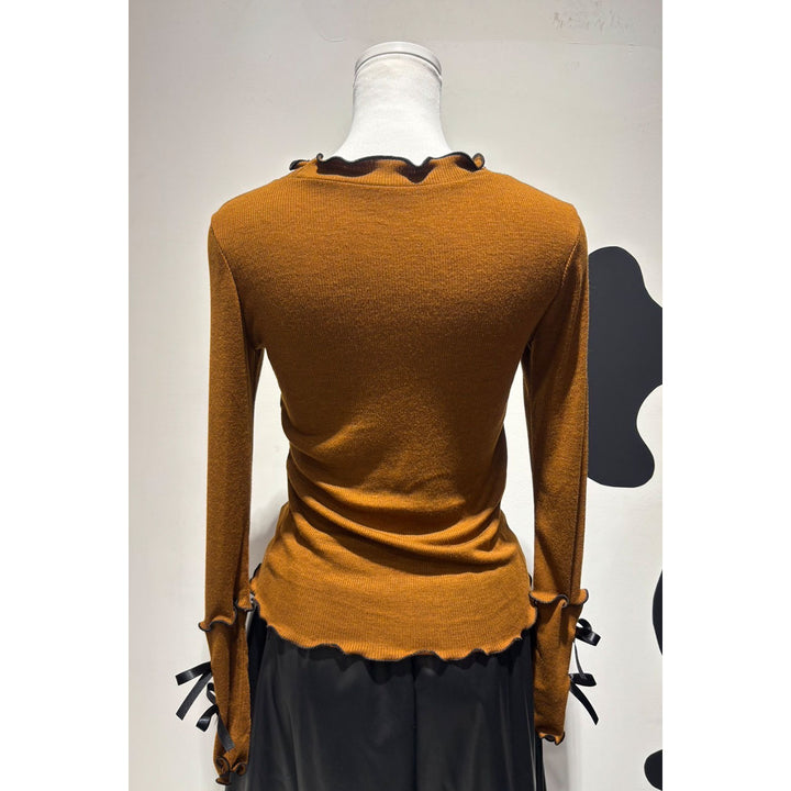 Rib Mellow Ribbon Tops Front ribbon / Big ribbon / Sleeve ribbon