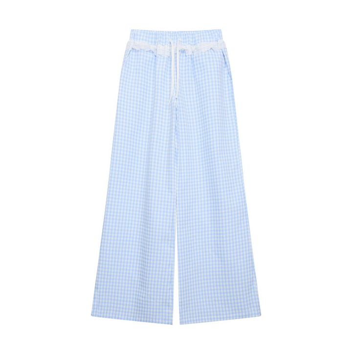 Lace Gingham Check Wide Pants