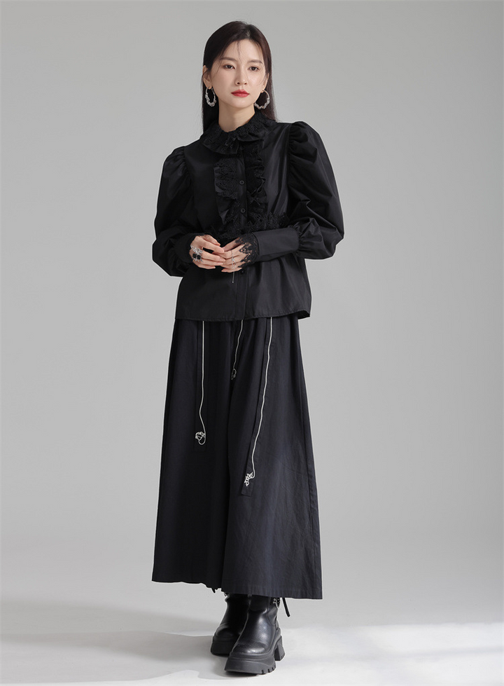 Retro lace flower collar shirt