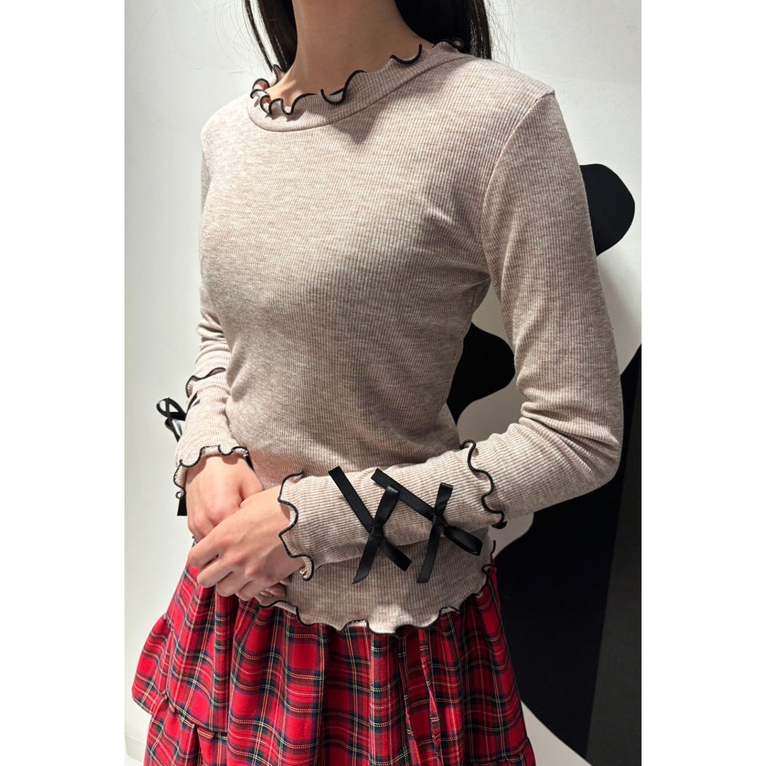 Rib Mellow Ribbon Tops Front ribbon / Big ribbon / Sleeve ribbon