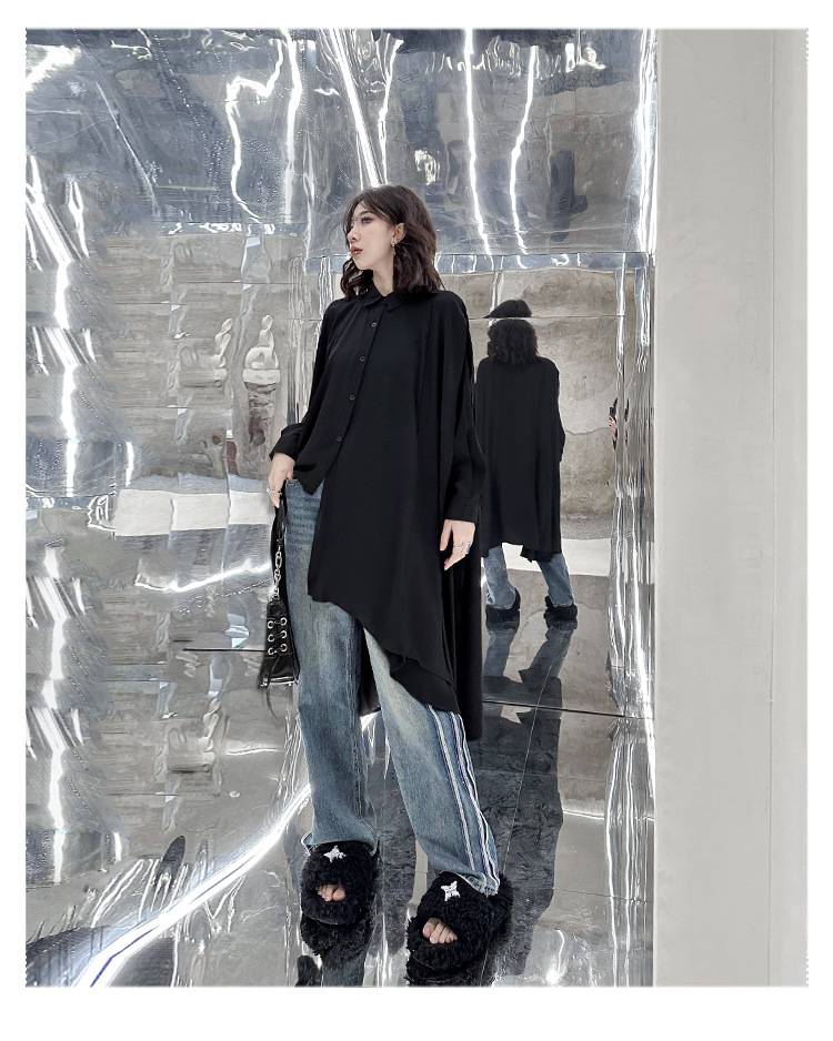 Poncho shirt draped one-piece