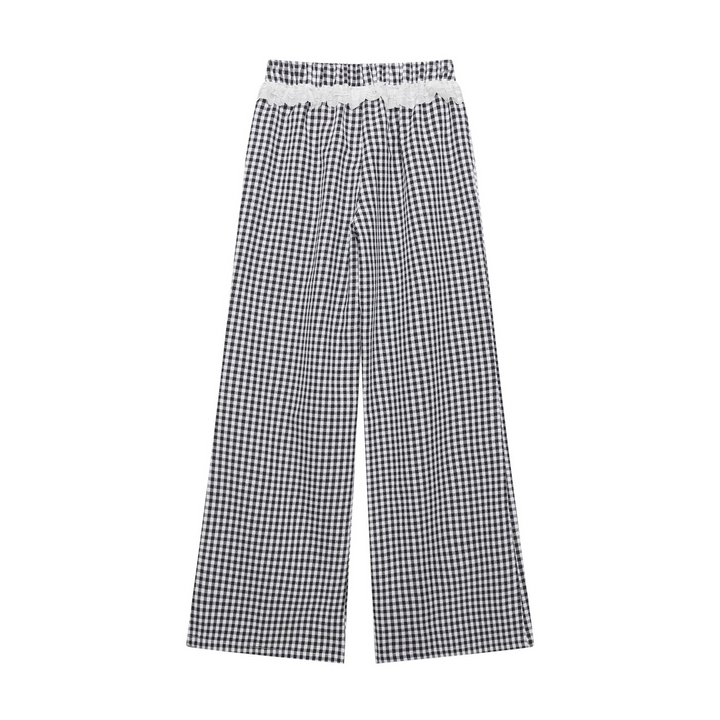 Lace Gingham Check Wide Pants