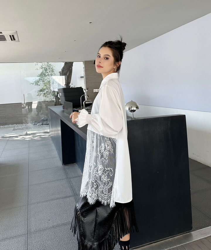 Crochet lace patchwork long sleeve shirt